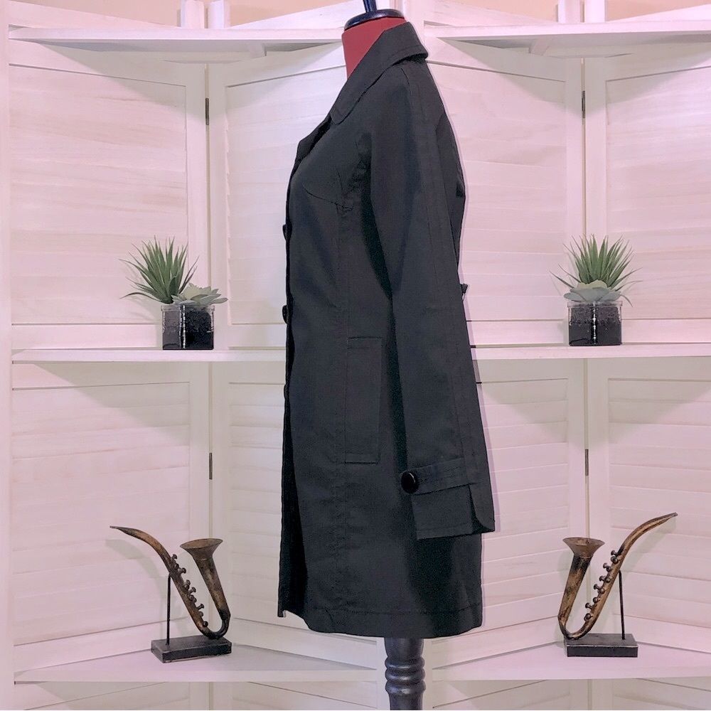 Nine West black Goth cotton trench coat sz S - Picture 6 of 7